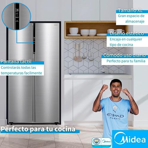 Midea Frigorífico Americano 460L No Frost, 2 Puertas, Congelador 189L, Panel Táctil, WIFI
