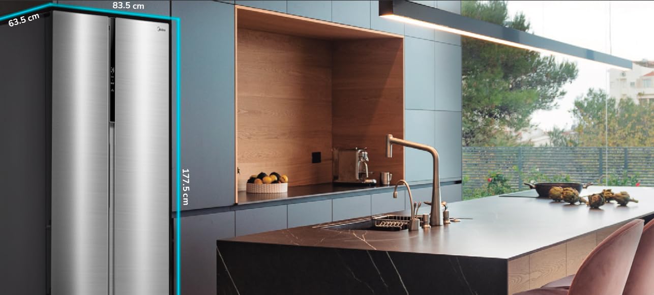 Midea Frigorífico Americano 460L No Frost, 2 Puertas, Congelador 189L, Panel Táctil, WIFI