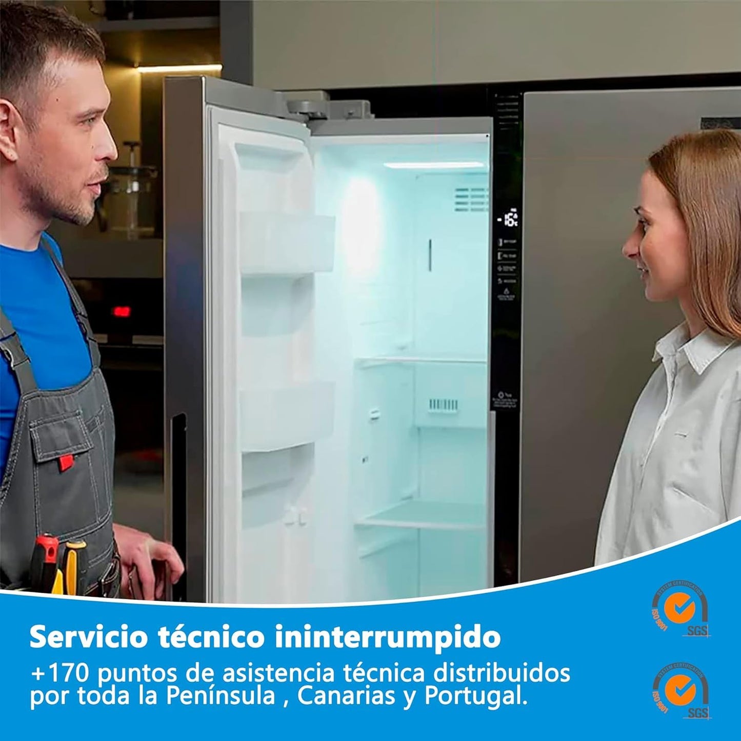 Midea Frigorífico Americano 460L No Frost, 2 Puertas, Congelador 189L, Panel Táctil, WIFI