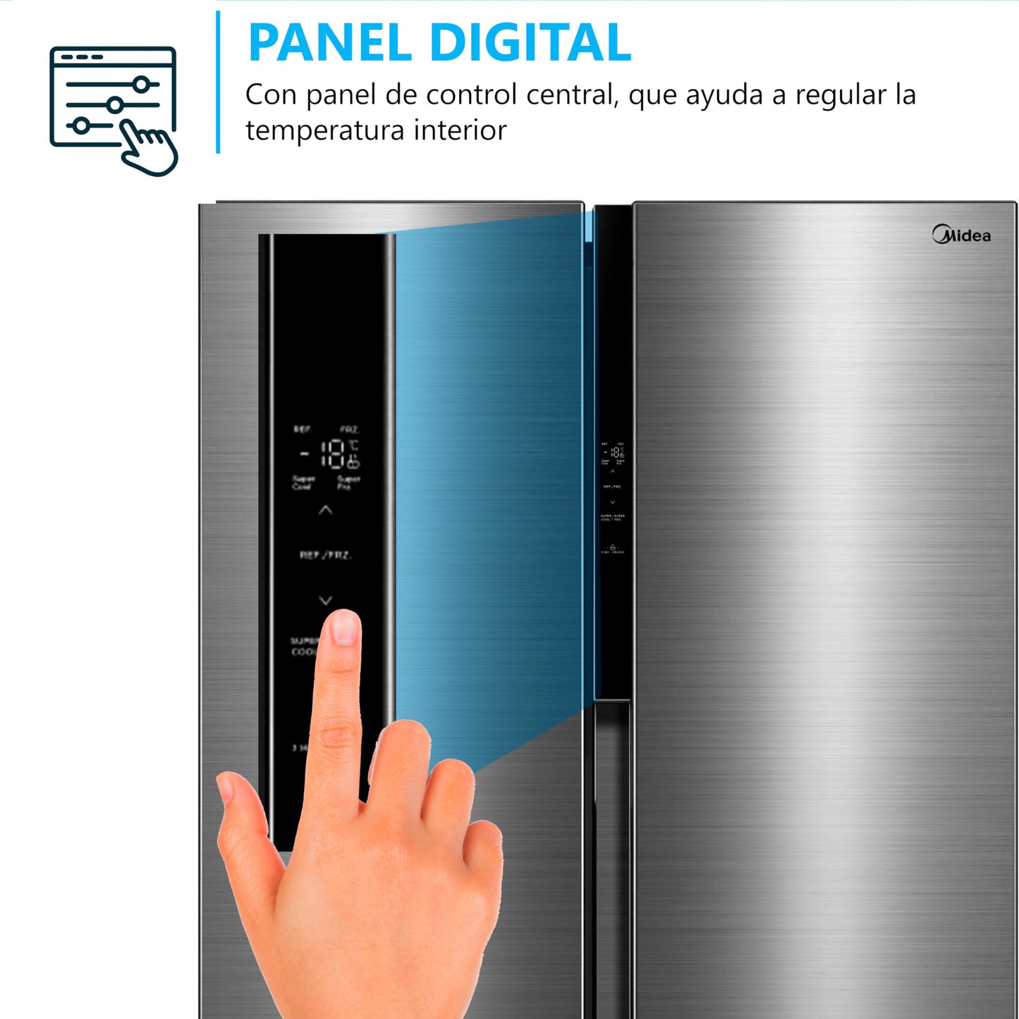 Midea Frigorífico Americano 460L No Frost, 2 Puertas, Congelador 189L, Panel Táctil, WIFI