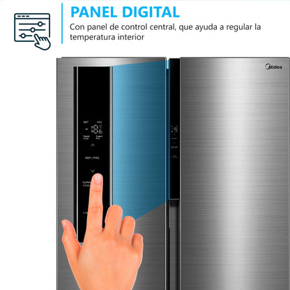 Midea Frigorífico Americano 460L No Frost, 2 Puertas, Congelador 189L, Panel Táctil, WIFI